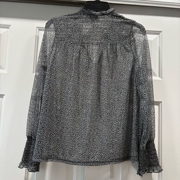 Chico’s Black & White Sheer Polkadot Tie Neck Top Size 0 (US S) - Picture 2 of 7